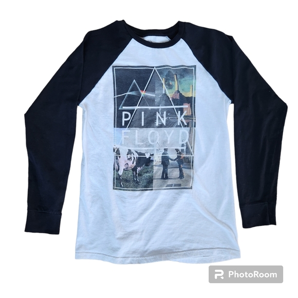 Liquid Blue Pink Floyd Long Sleeve Color Block Black/White Graphic T-Shirt Med - Picture 2 of 8
